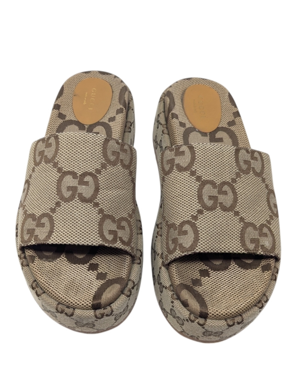 Gucci Angelina Monogram GG Slide Brown Beige Sandals Size EU 40 - Picture 2 of 14